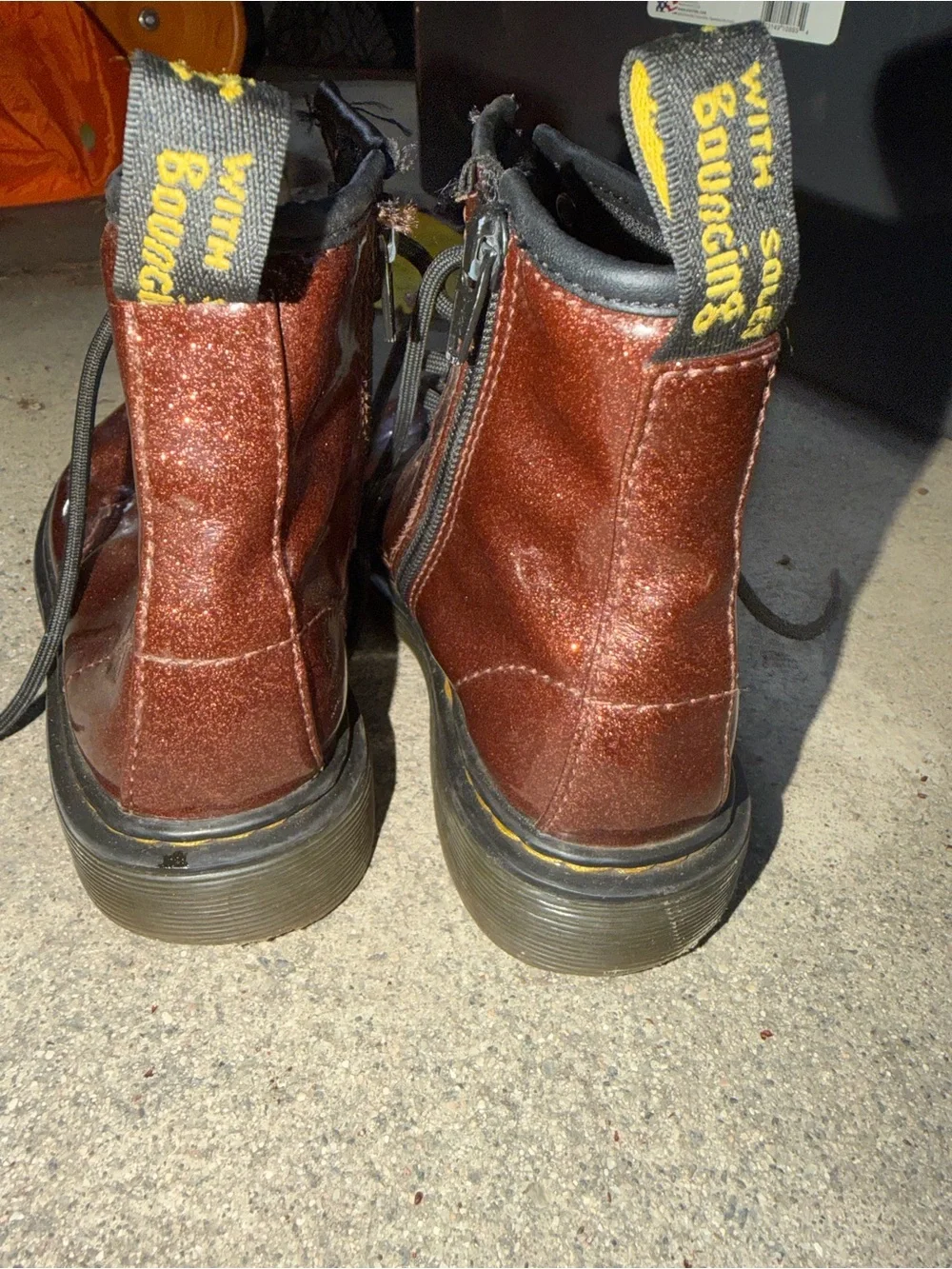 Dr. Martens Kids 1460 J Glitter Boots Rose Brown Mauve Side Zip Size 2Y